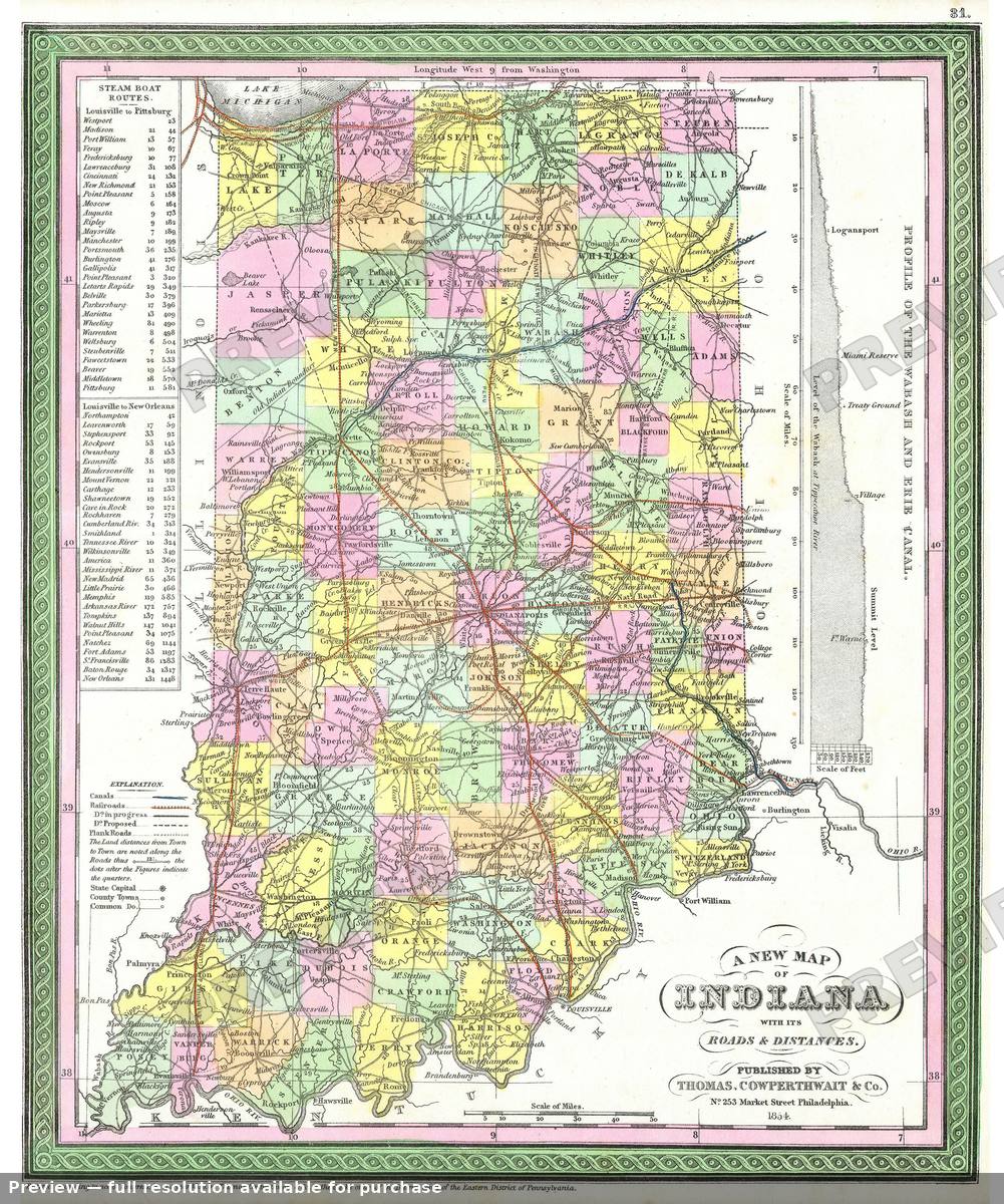 Antique map: IN, 1850, 1850