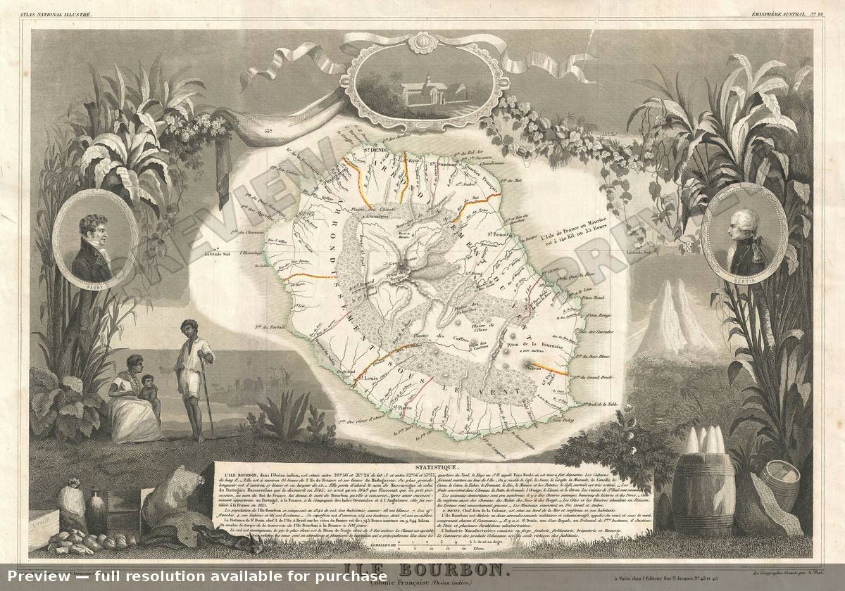 Antique map: Ile Bourbon, 1852