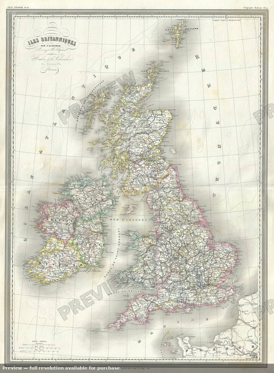 Antique map: Iles Britannique, 1860, 1860