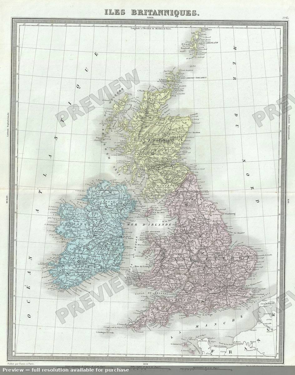 Antique map: Iles Britanniques, 1874