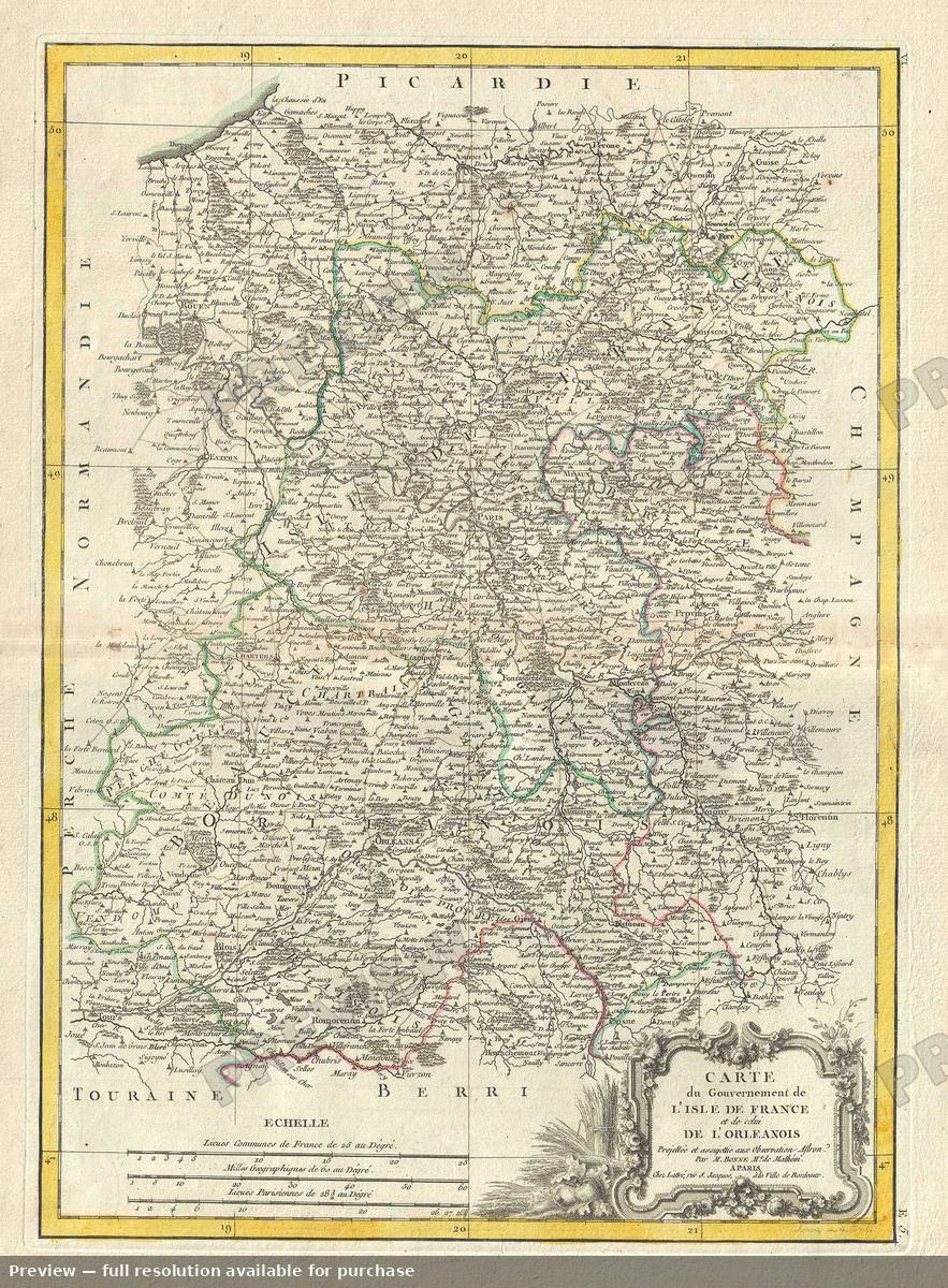 Antique map: Illde France Orleanois, 1778, 1778