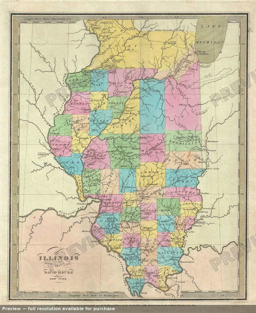 Antique map: Illinois, 1835