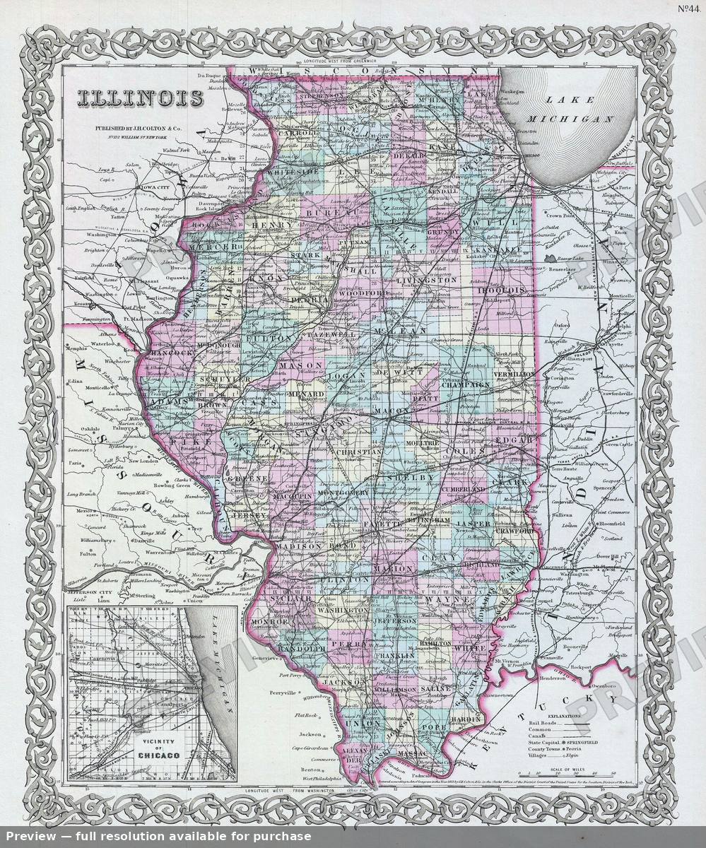 Antique map: Illinois, 1856