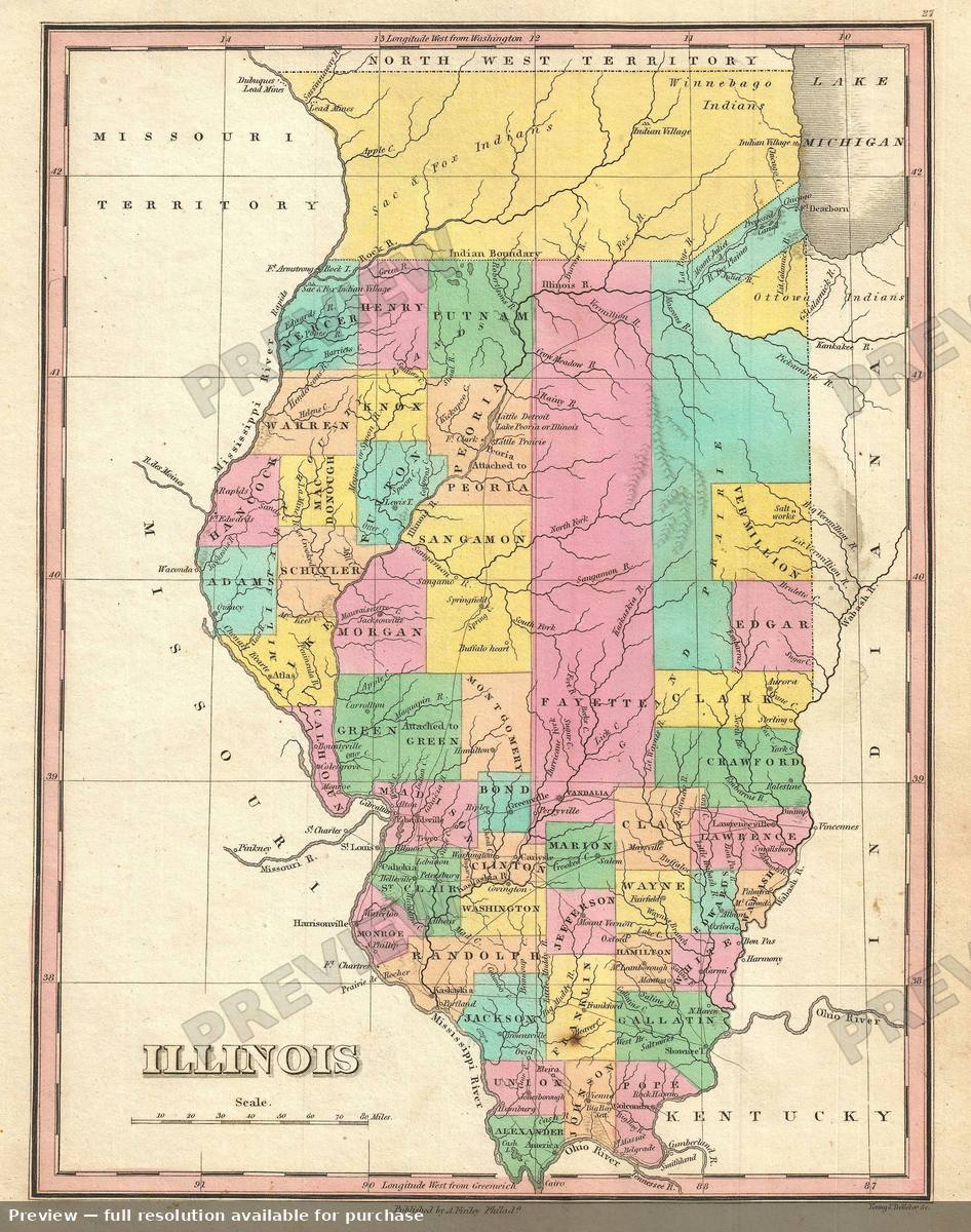 Antique map: Illinois, 1827