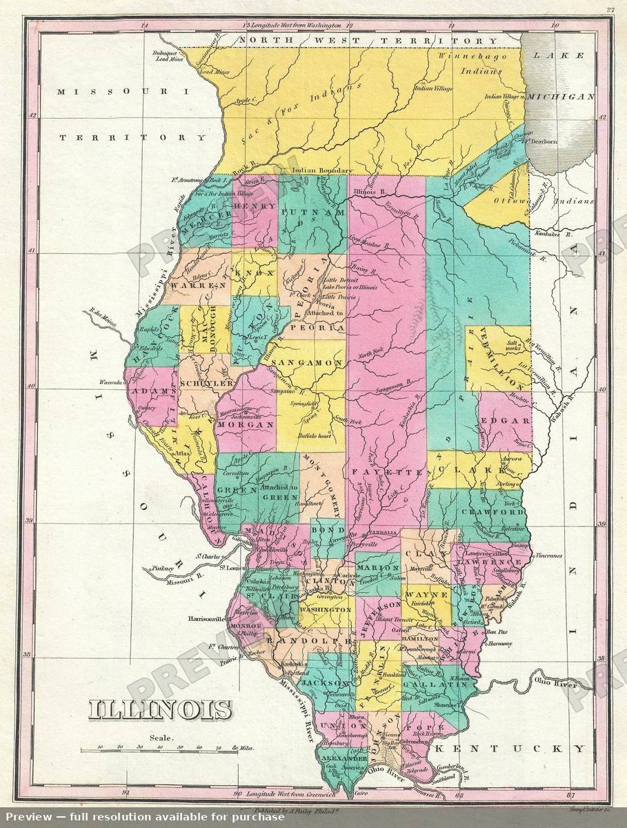 Antique map: Illinois, 1828