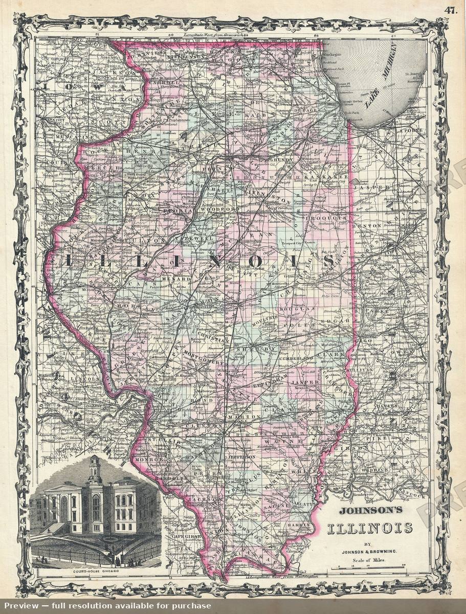 Antique map: Illinois, 1861, 1861