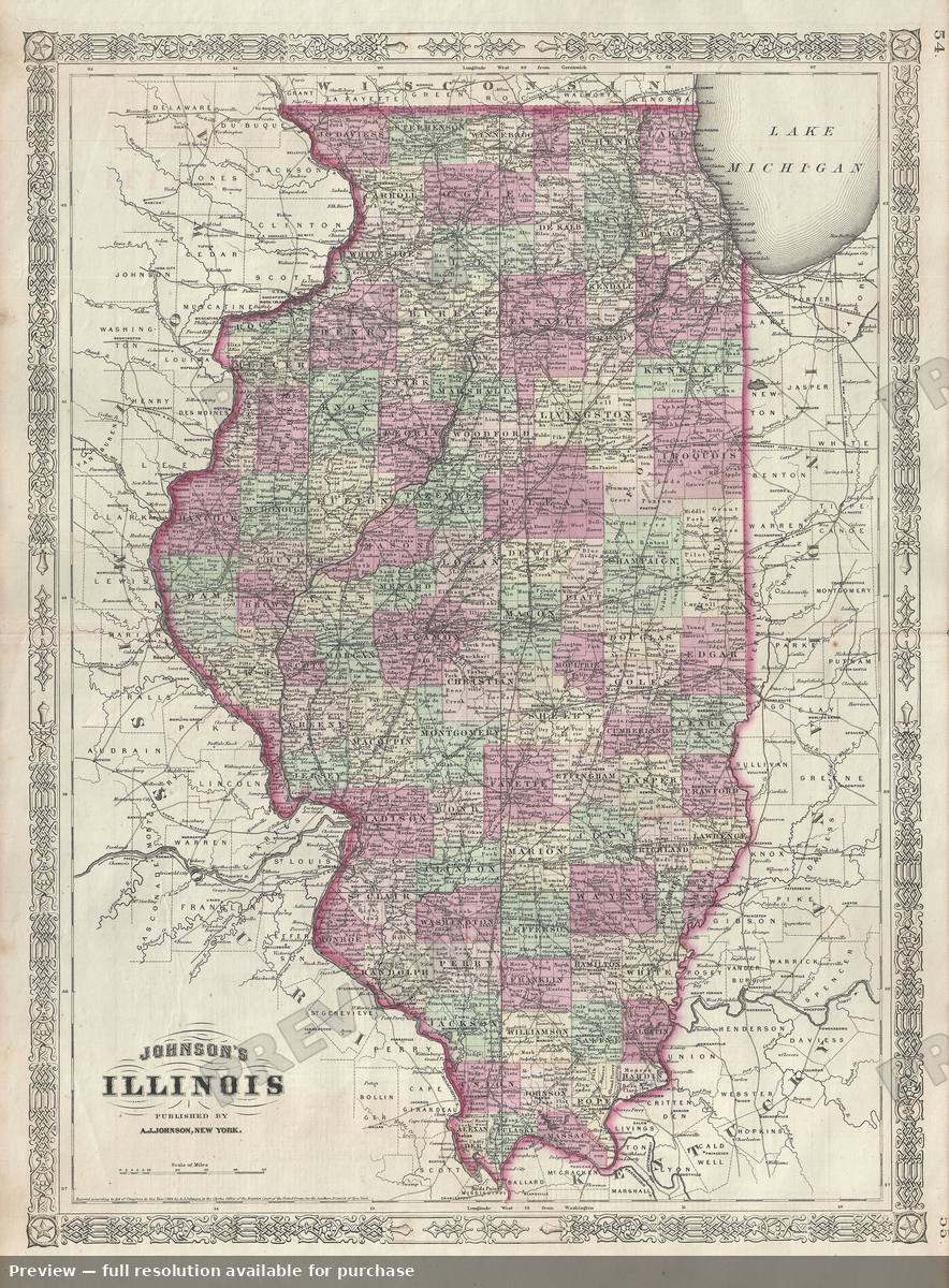 Antique map: Illinois, 1866, 1866