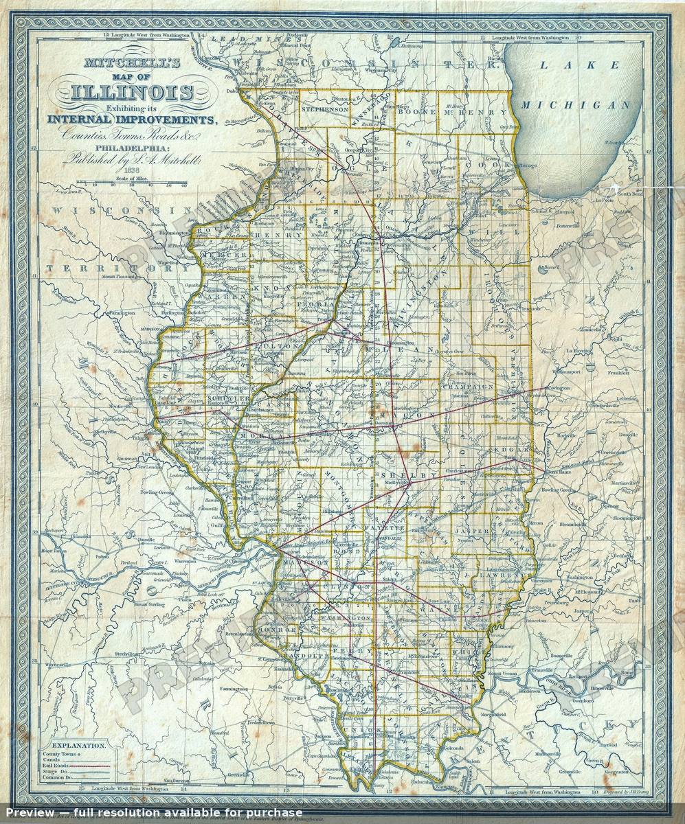 Antique map: Illinois, 1838, 1838