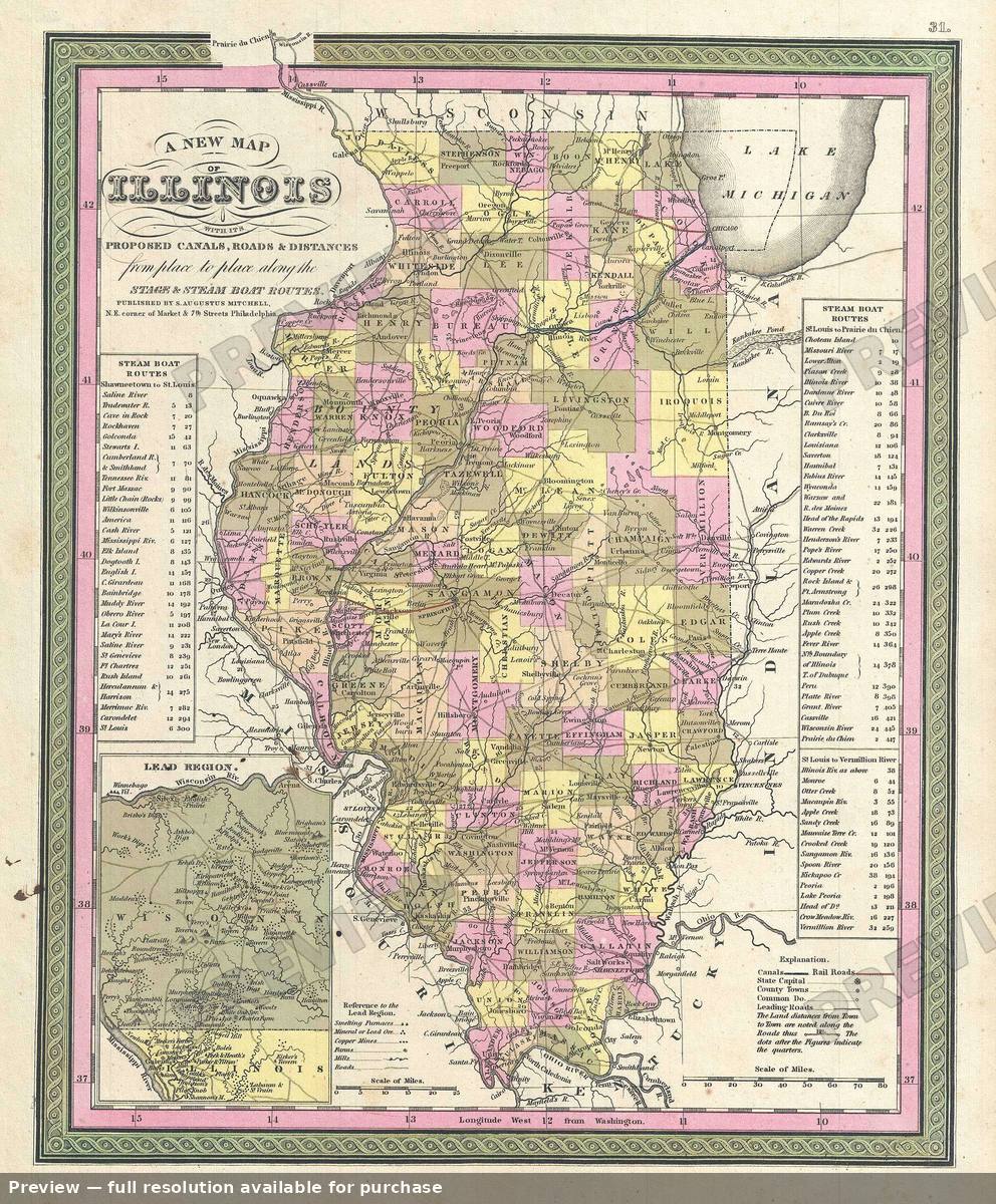Antique map: Illinois, 1849, 1849