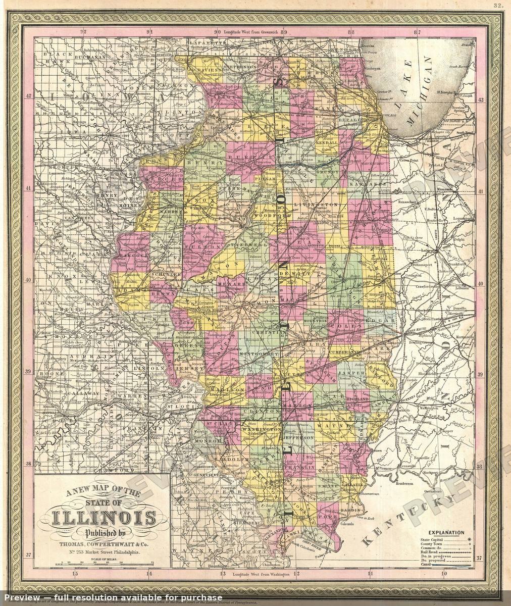Antique map: Illinois, 1854, 1854