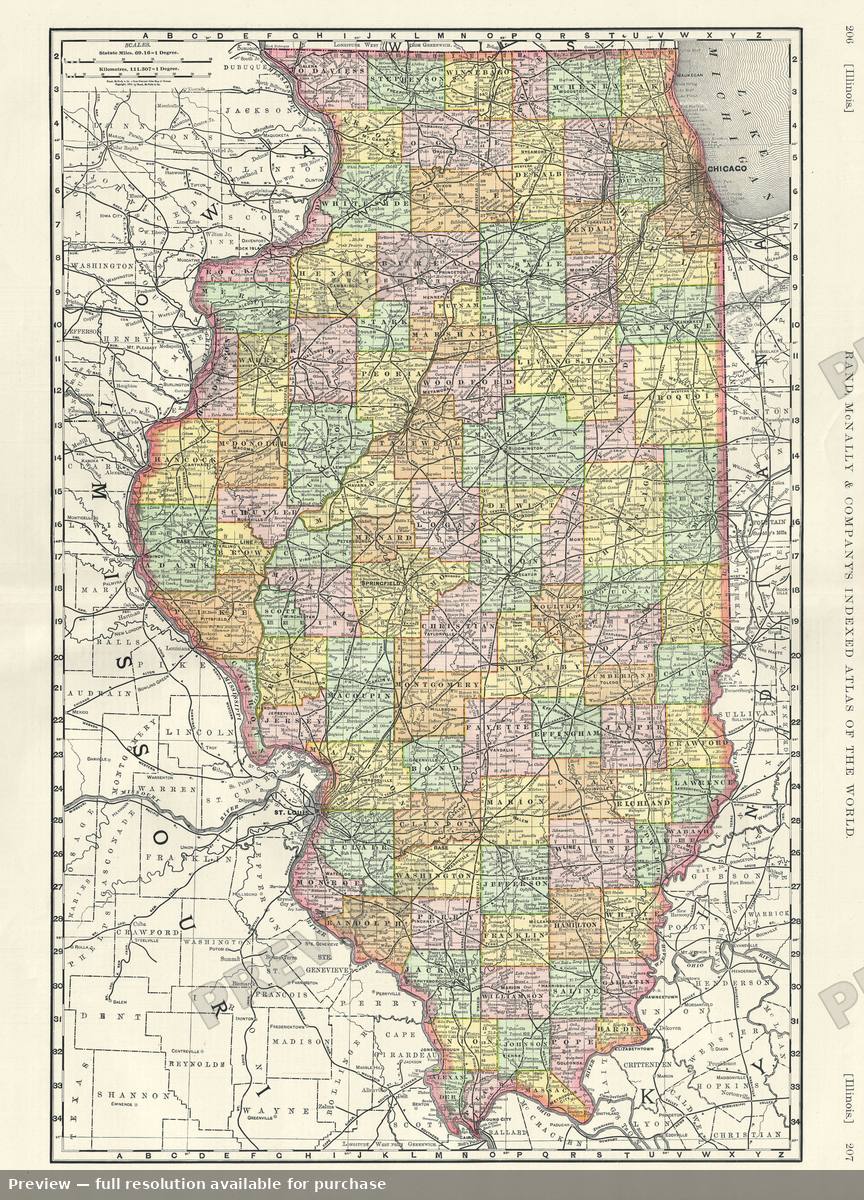 Antique map: Illinois, 1893, 1893