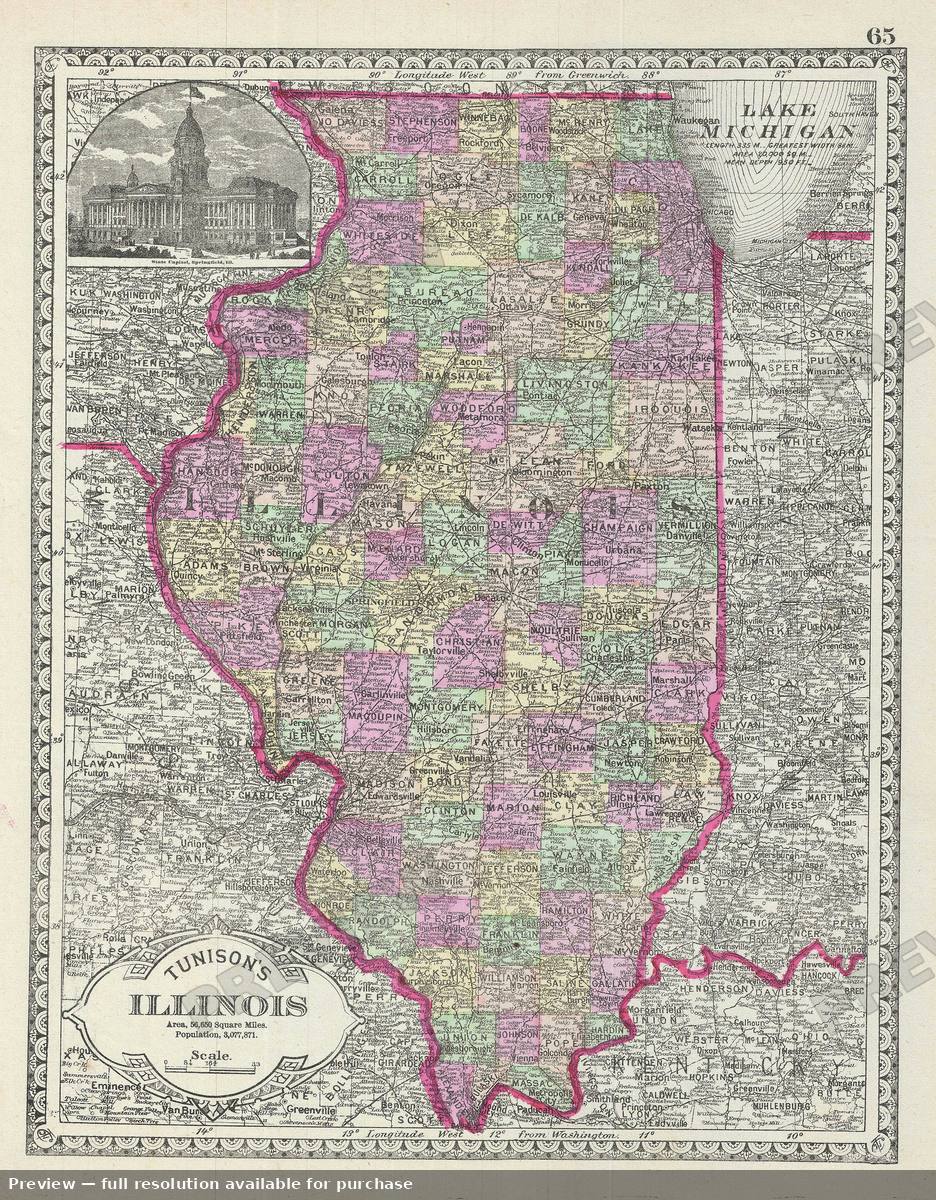 Antique map: Illinois, 1887