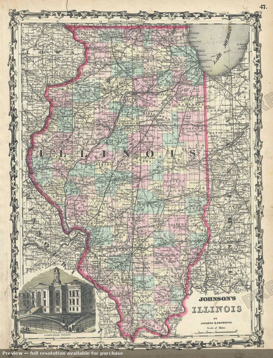 Antique map: Illinois 2, 1861, 1861