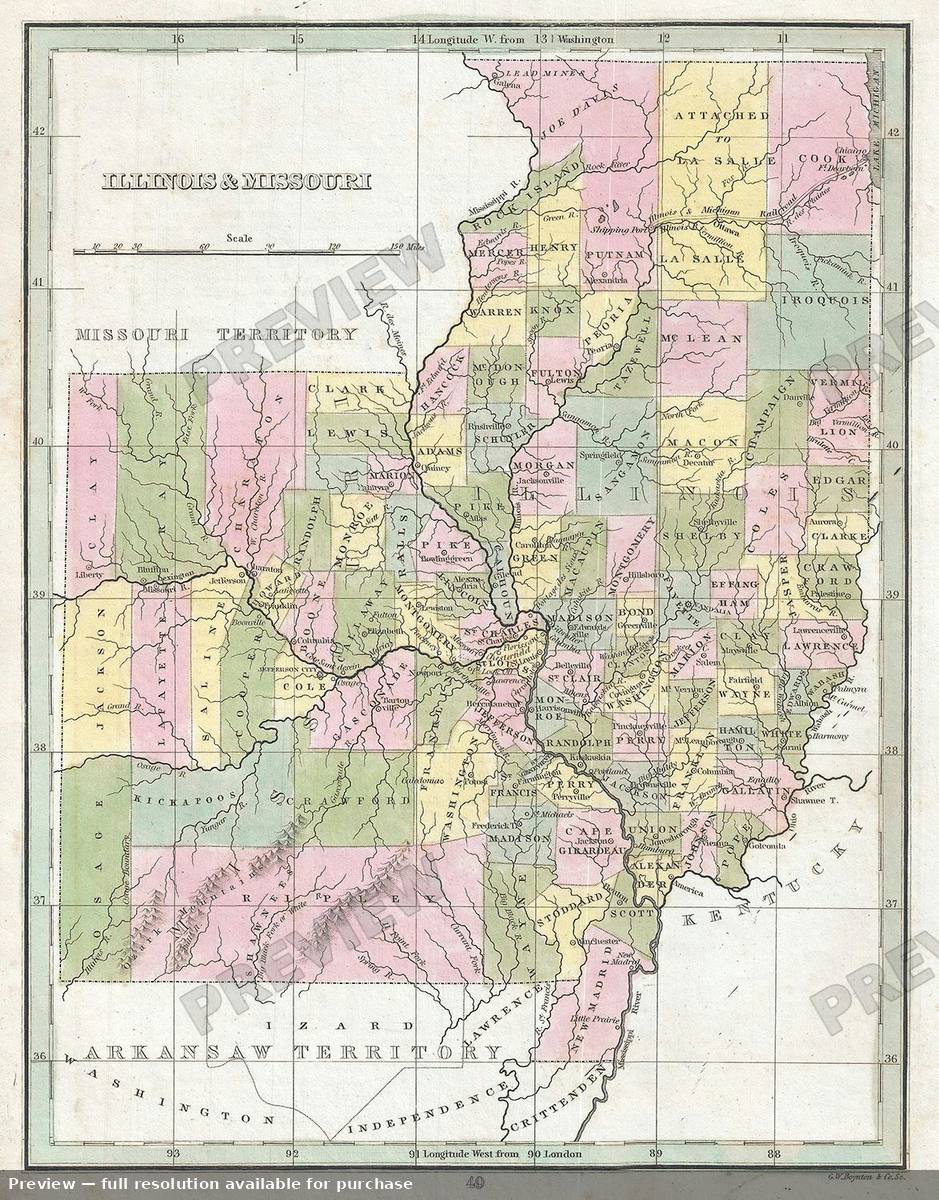 Antique map: Illinois Missouri, 1835