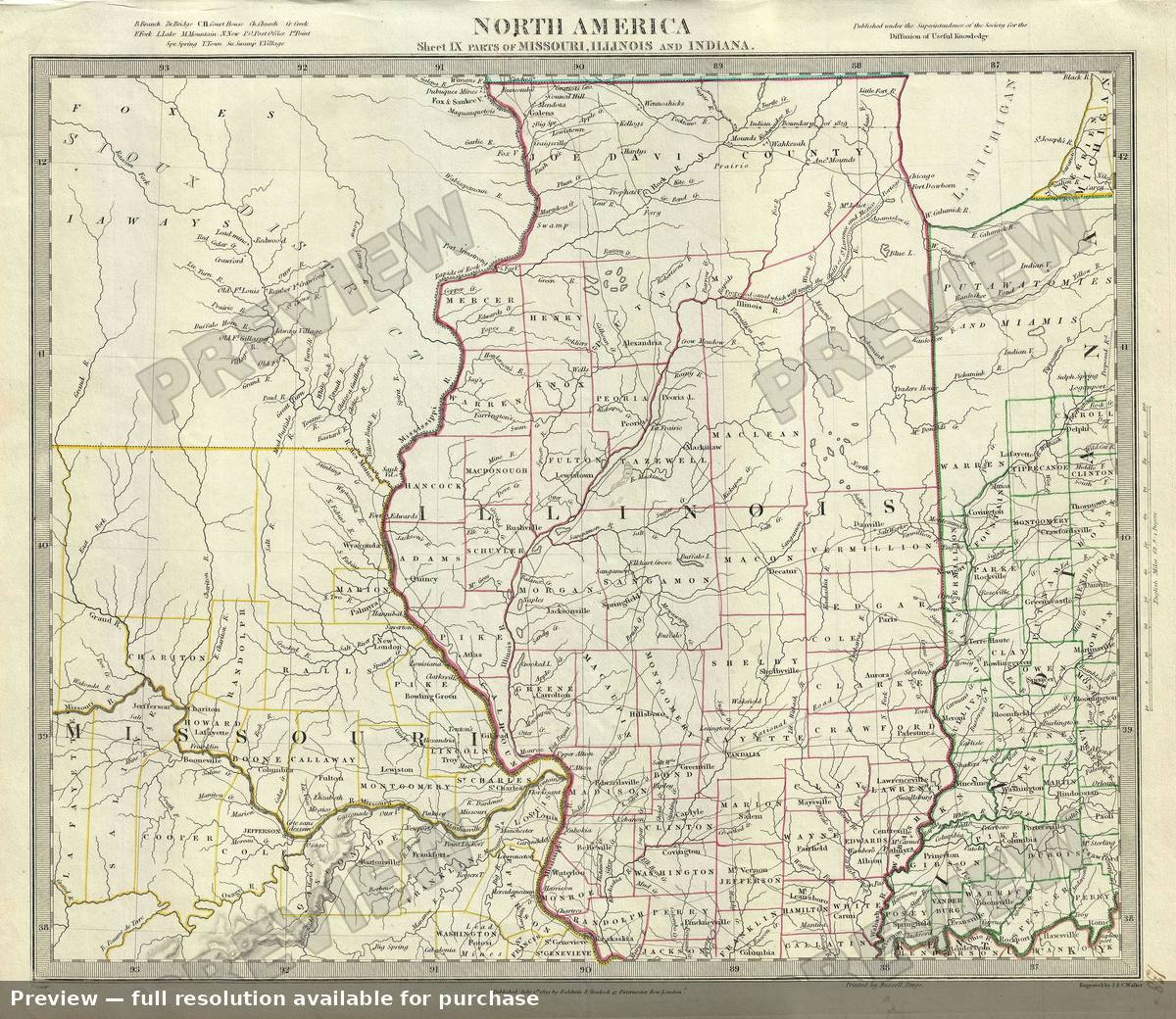 Antique map: Illinois Missouri, 1833