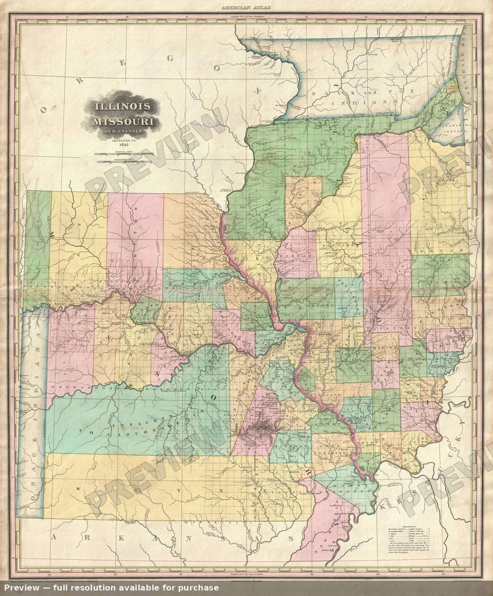 Antique map: Illinois Missouri, 1825, 1825