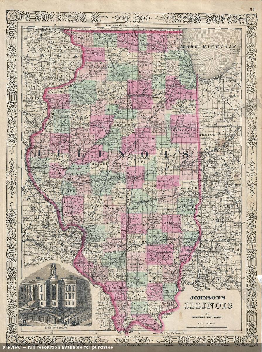Antique map: Illisnois, 1863, 1863