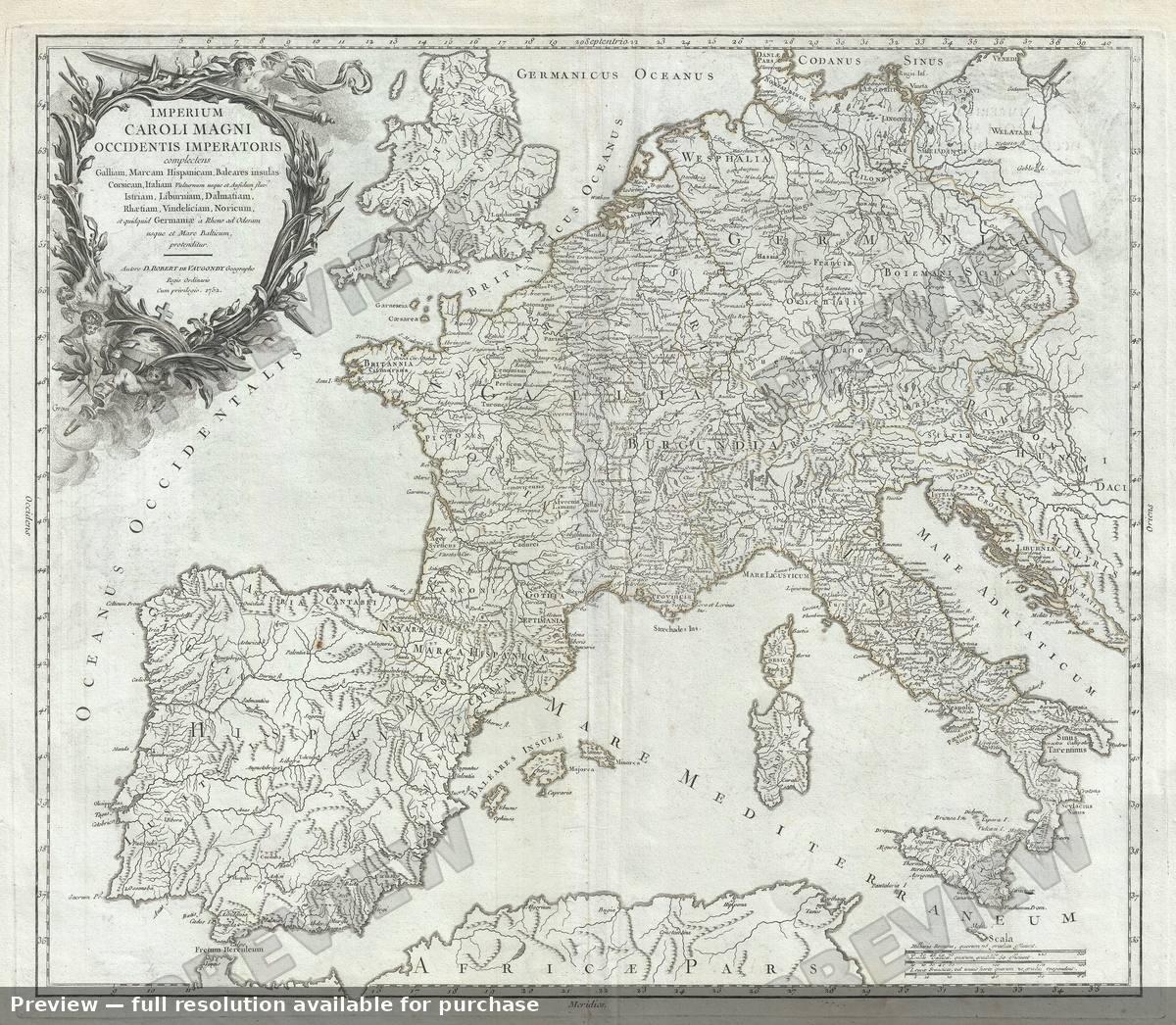 Antique map: Imperium Caroli Magni, 1757