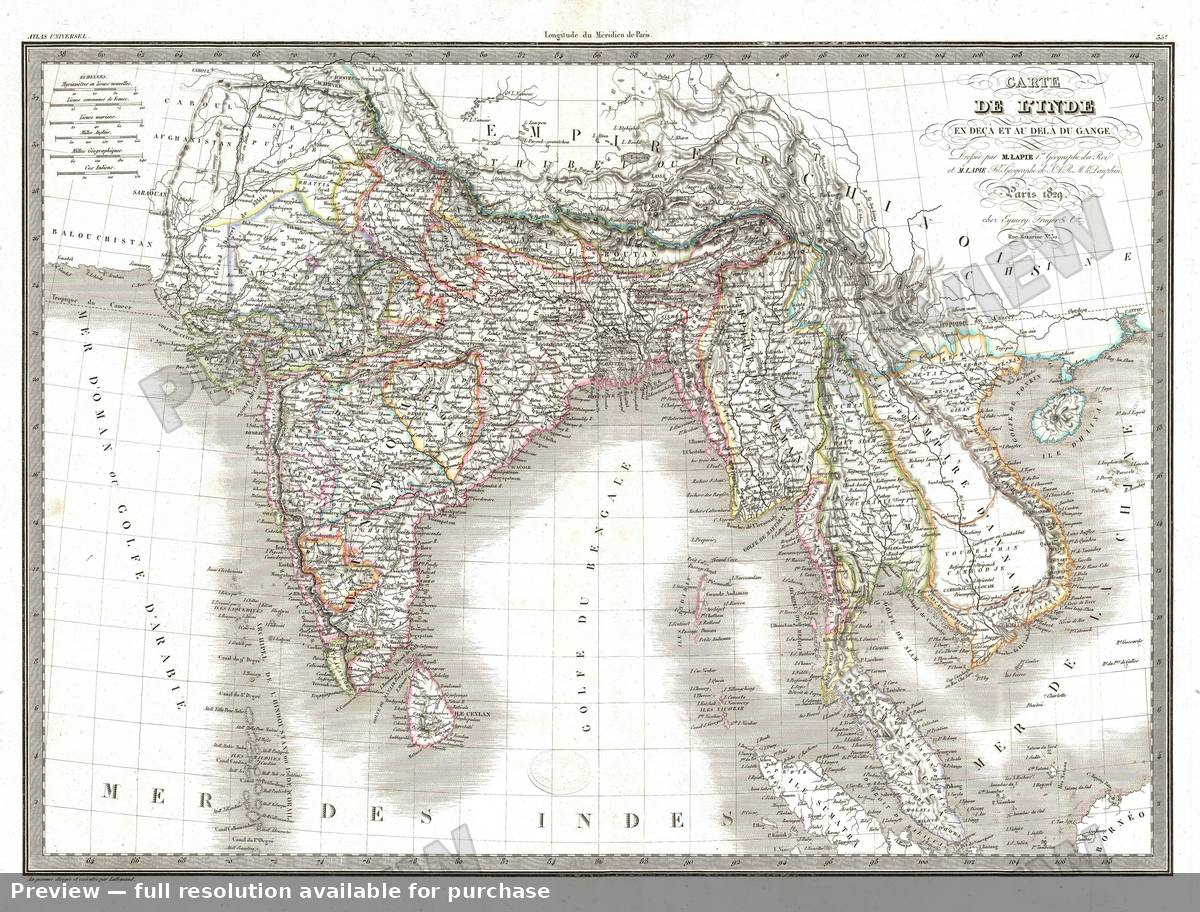 Antique map: Inde, 1829, 1829