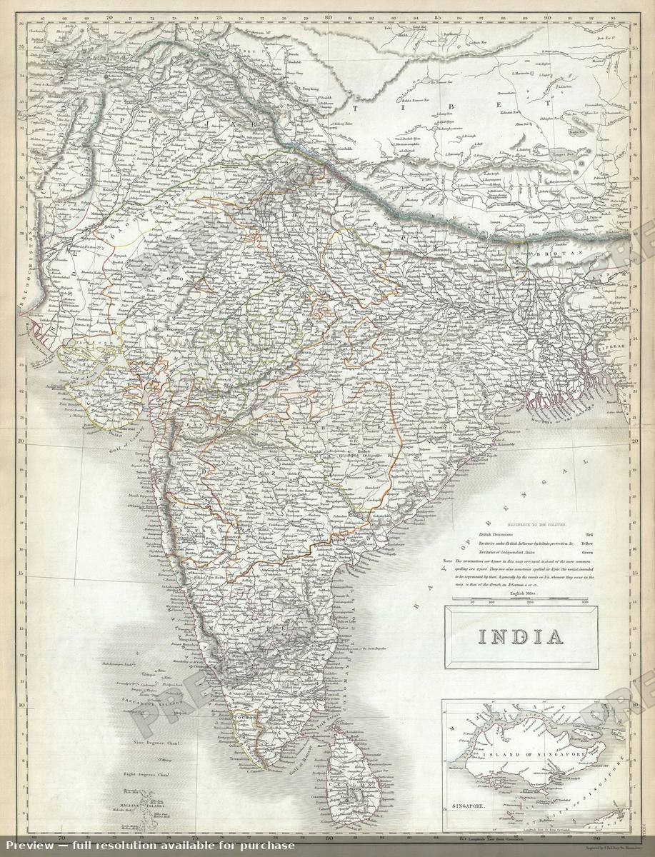 Antique map: India, 1844