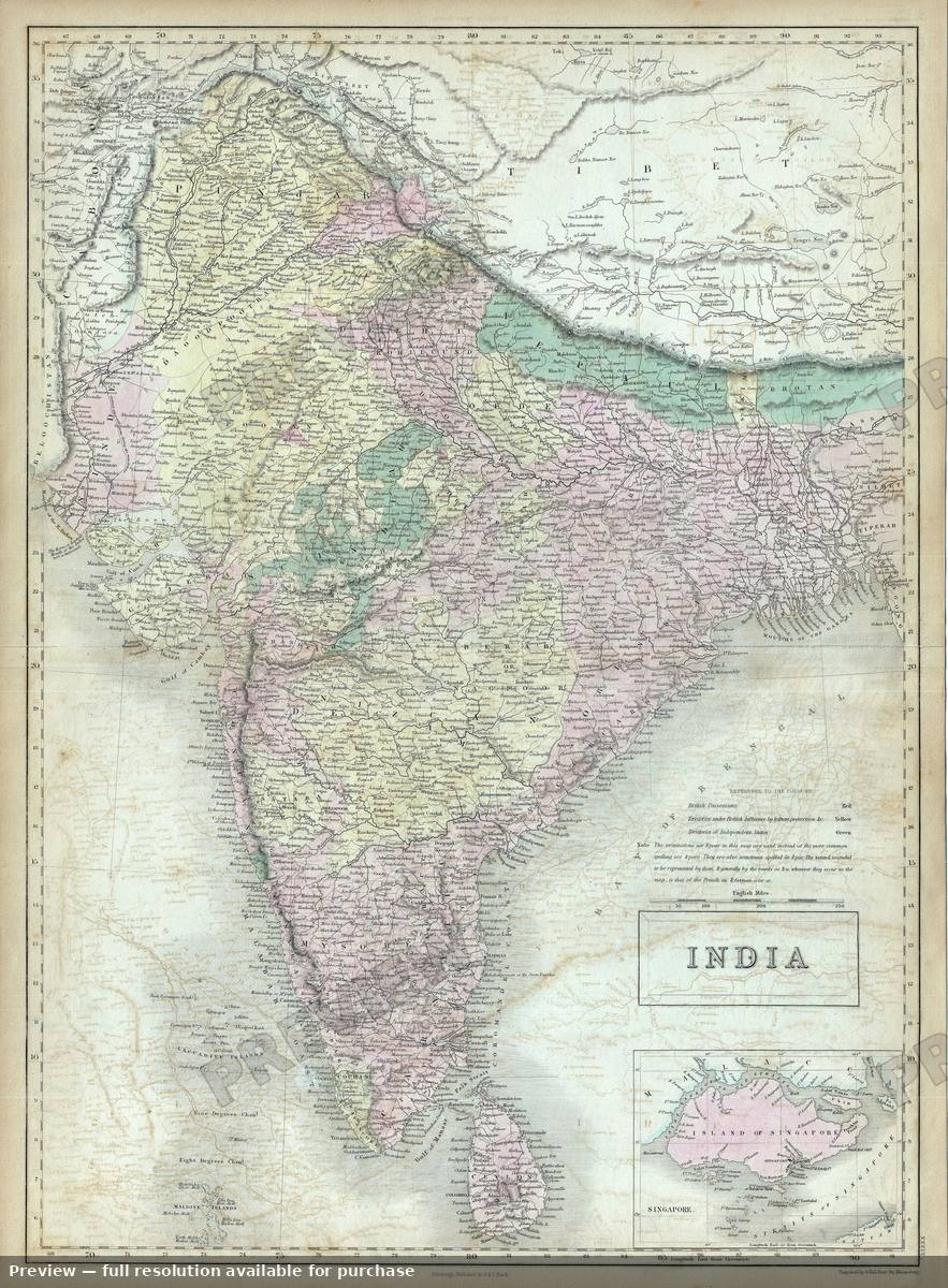 Antique map: India, 1851, 1851