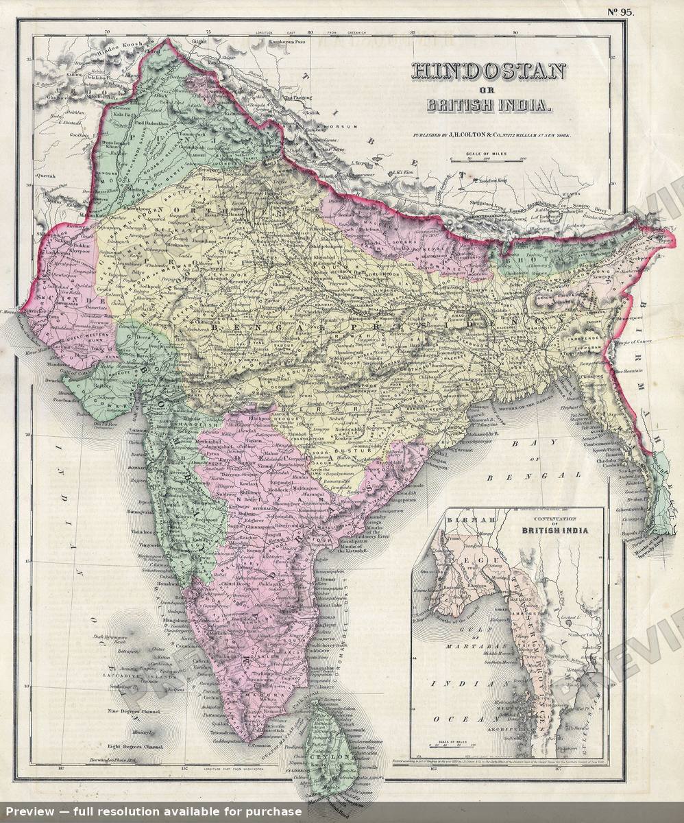 Antique map: India, 1855