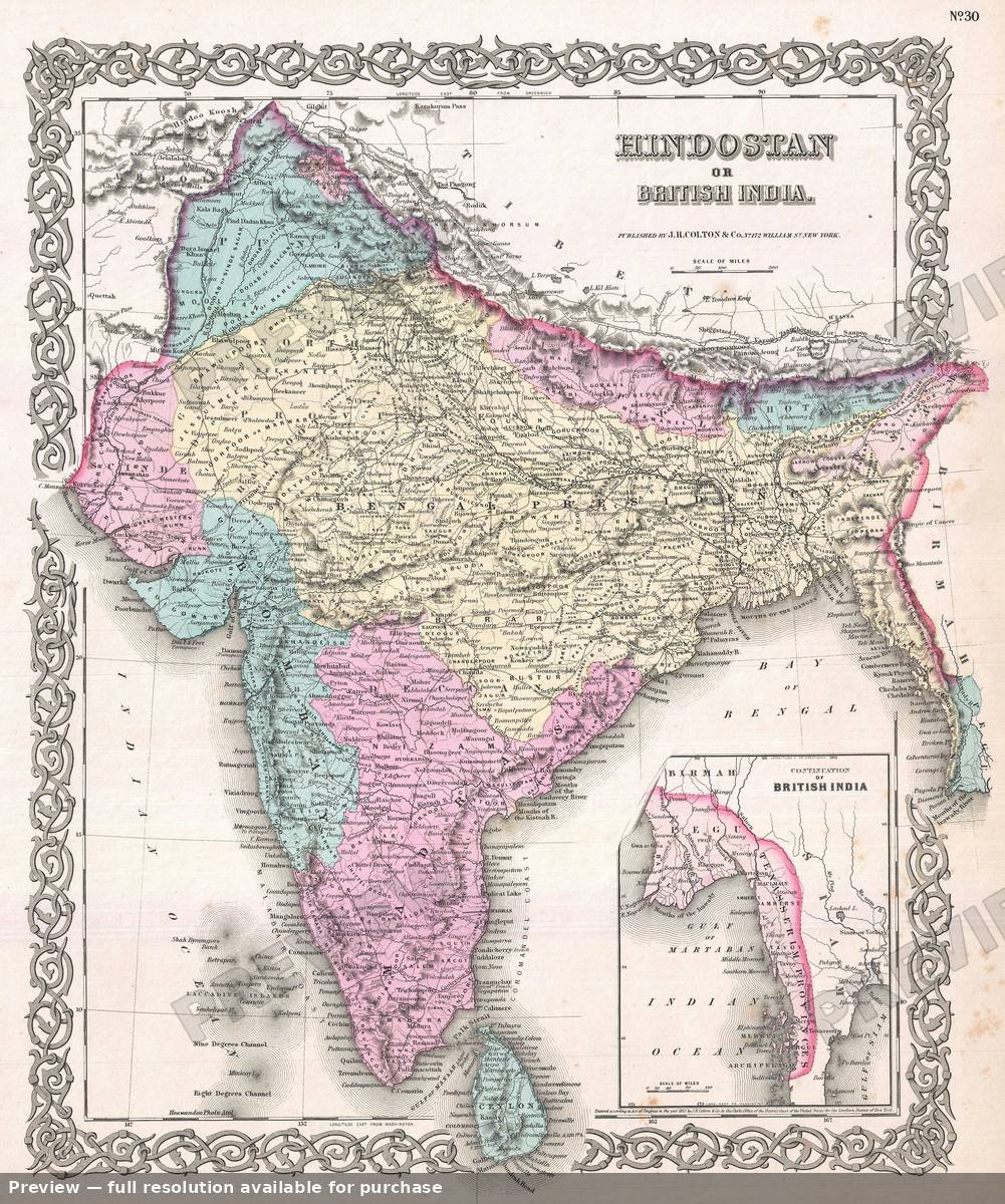 Antique map: India, 1855
