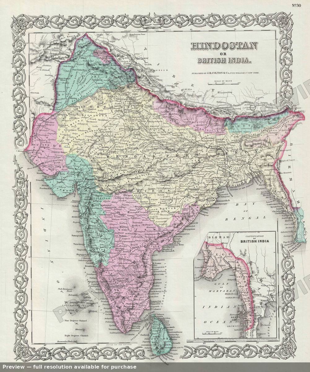 Antique map: India, 1856
