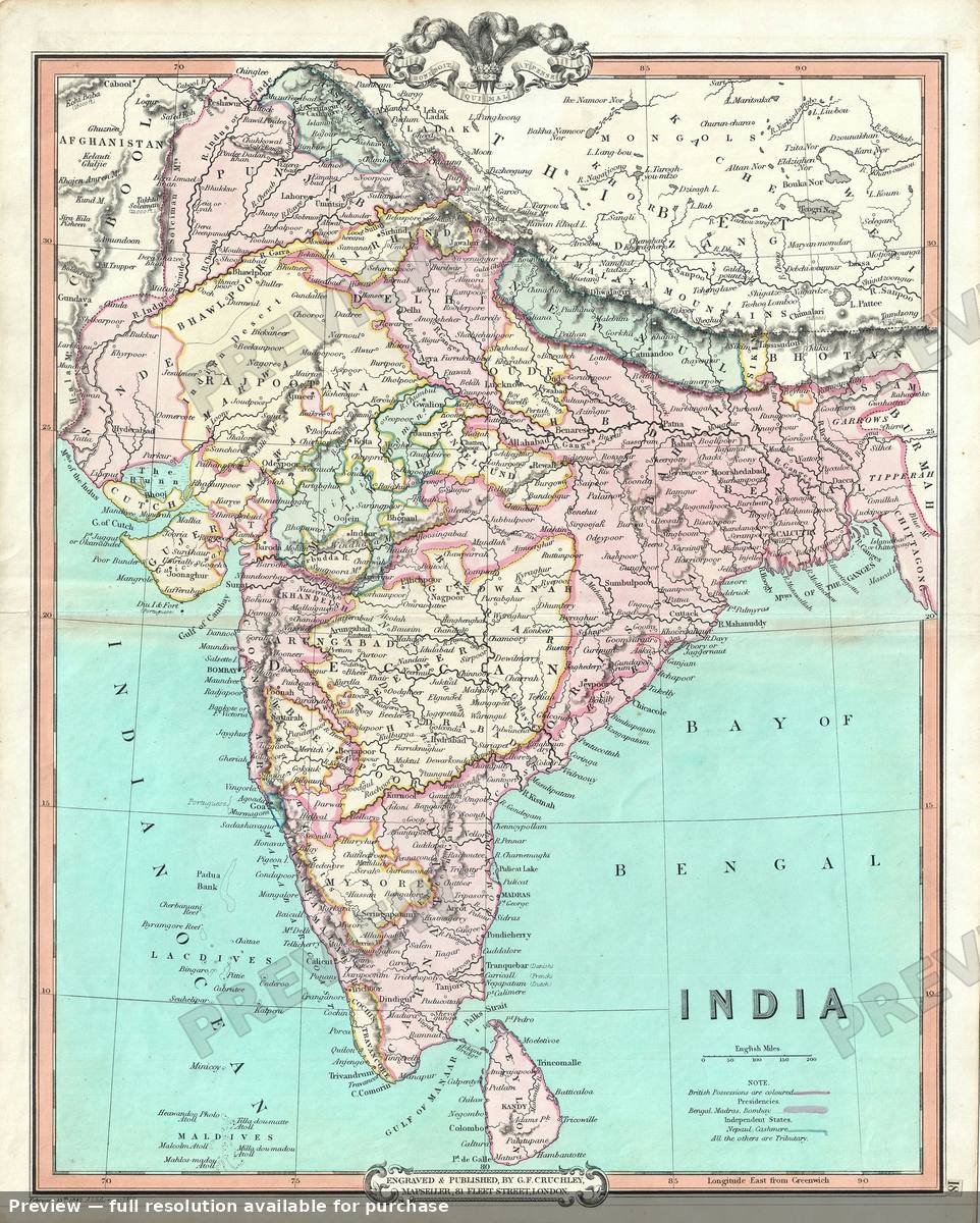 Antique map: India, 1850