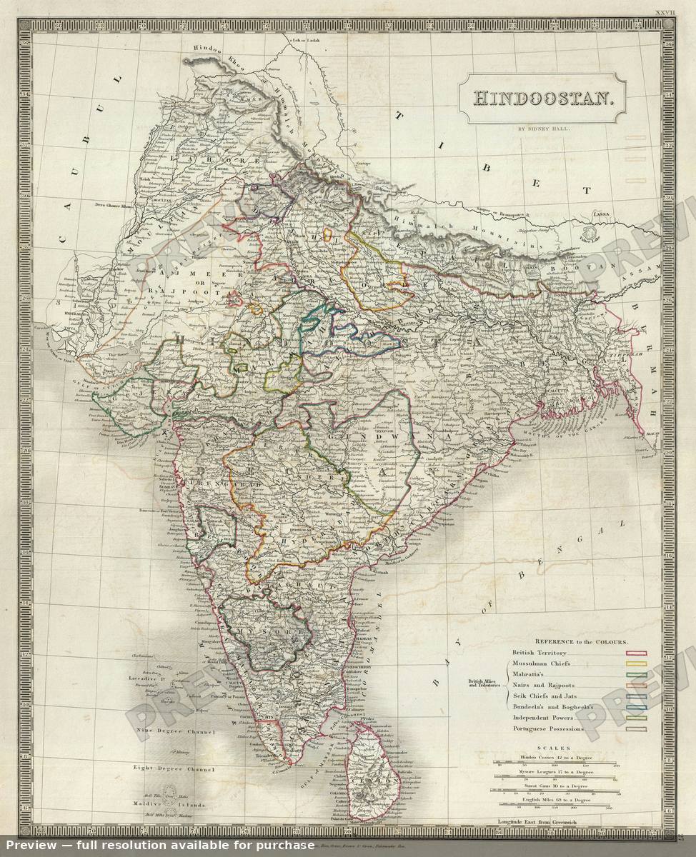 Antique map: India, 1835