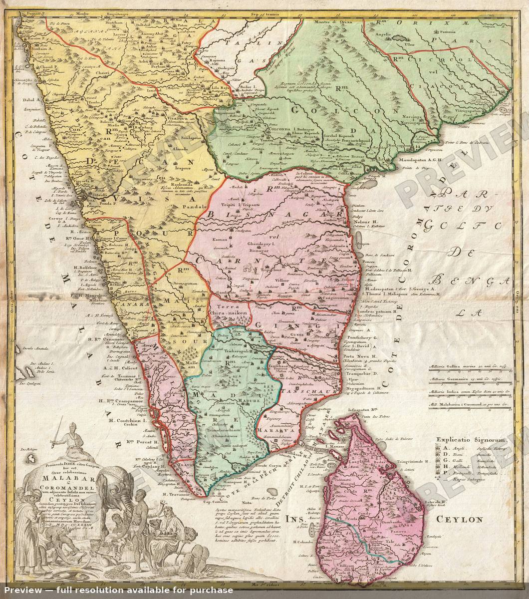 Antique map: India, 1733