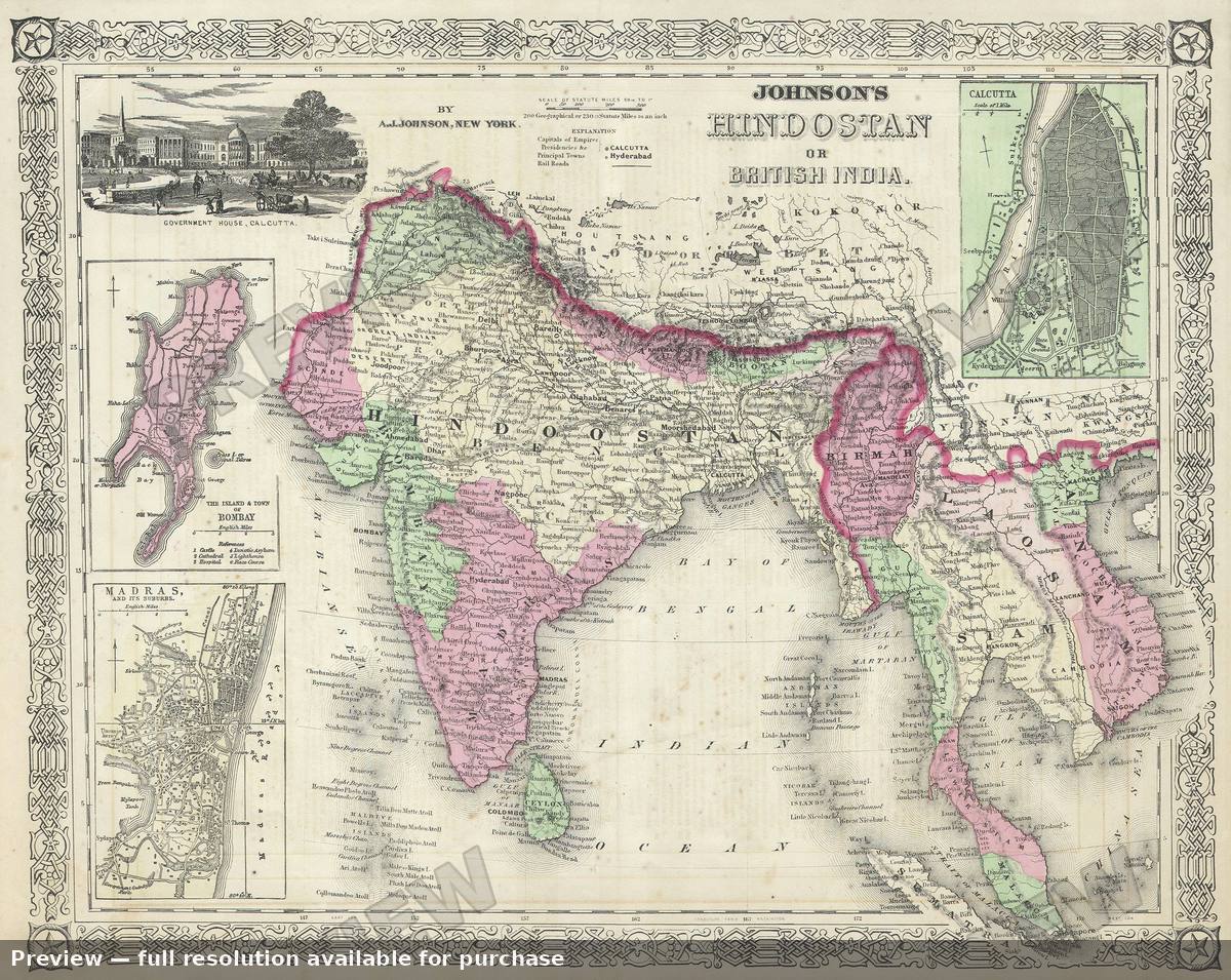 Antique map: India, 1864