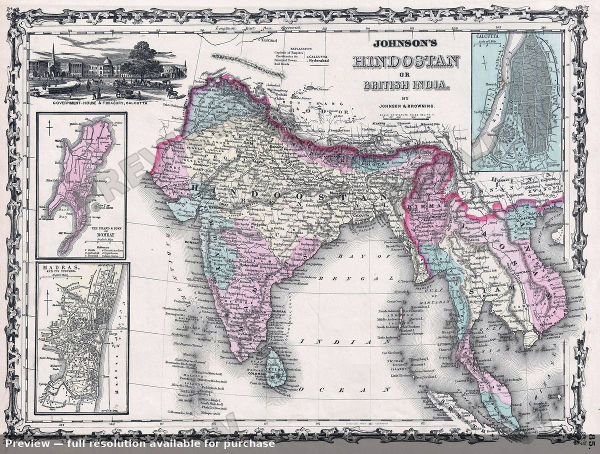 Antique map: India, 1861, 1861