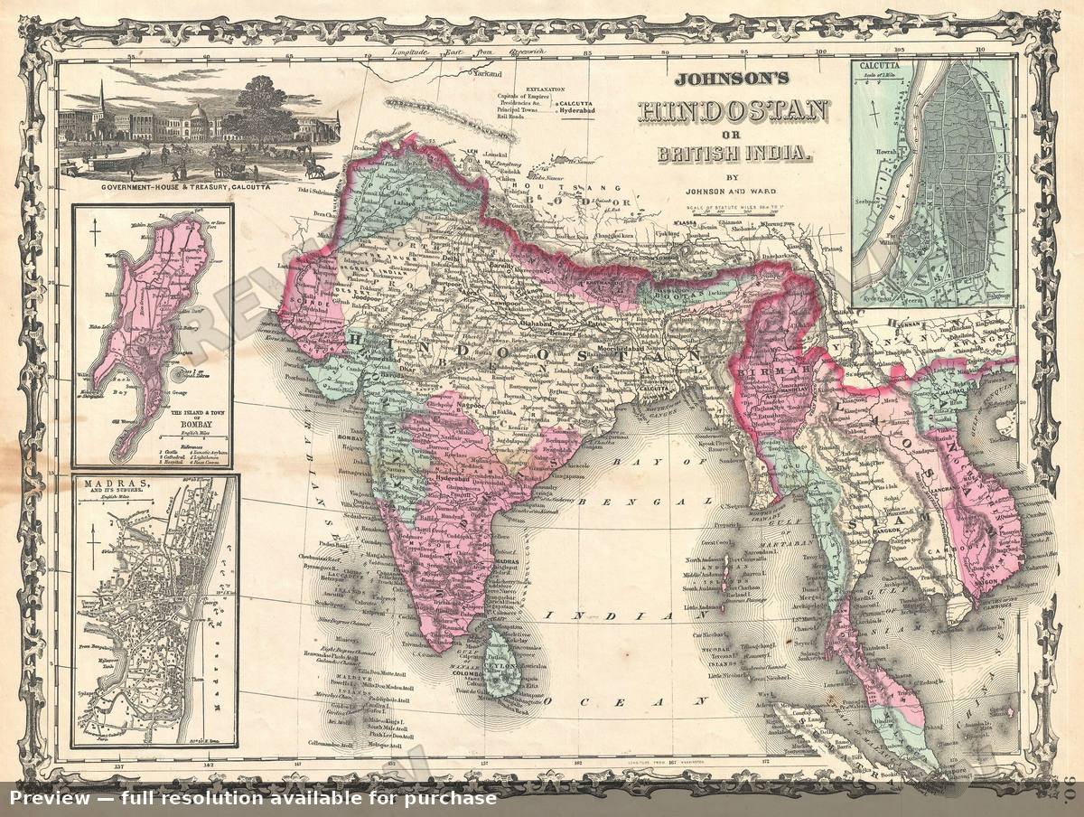 Antique map: India, 1862