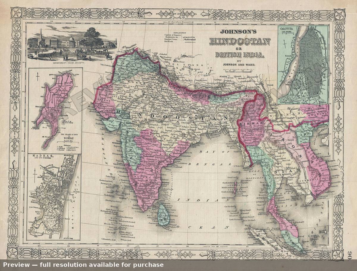 Antique map: India, 1863, 1863