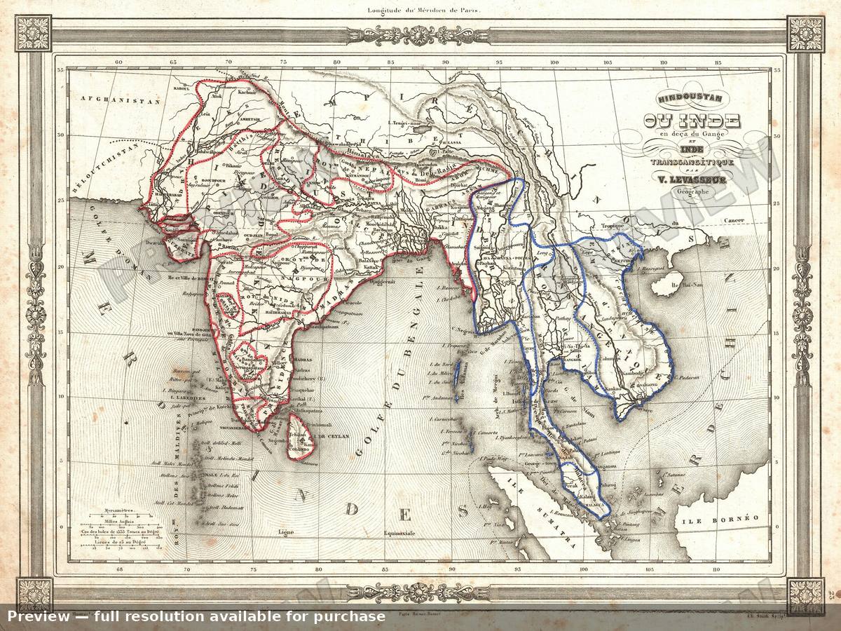 Antique map: India, 1852