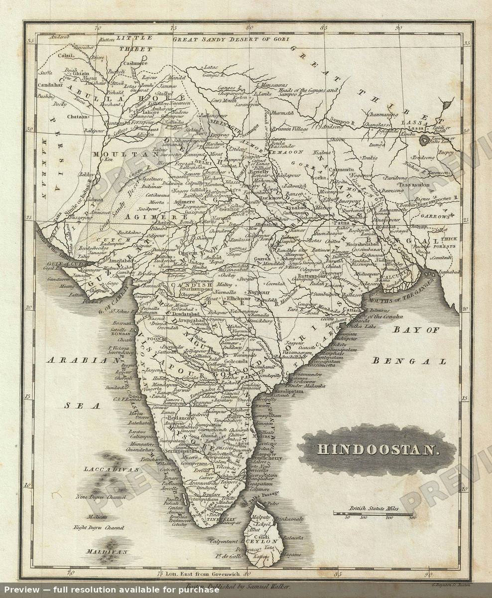 Antique map: India, 1828