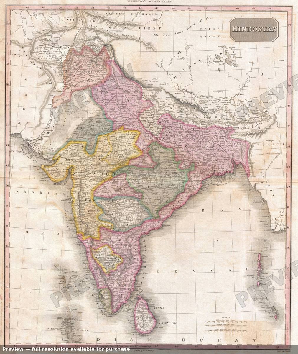 Antique map: India, 1818