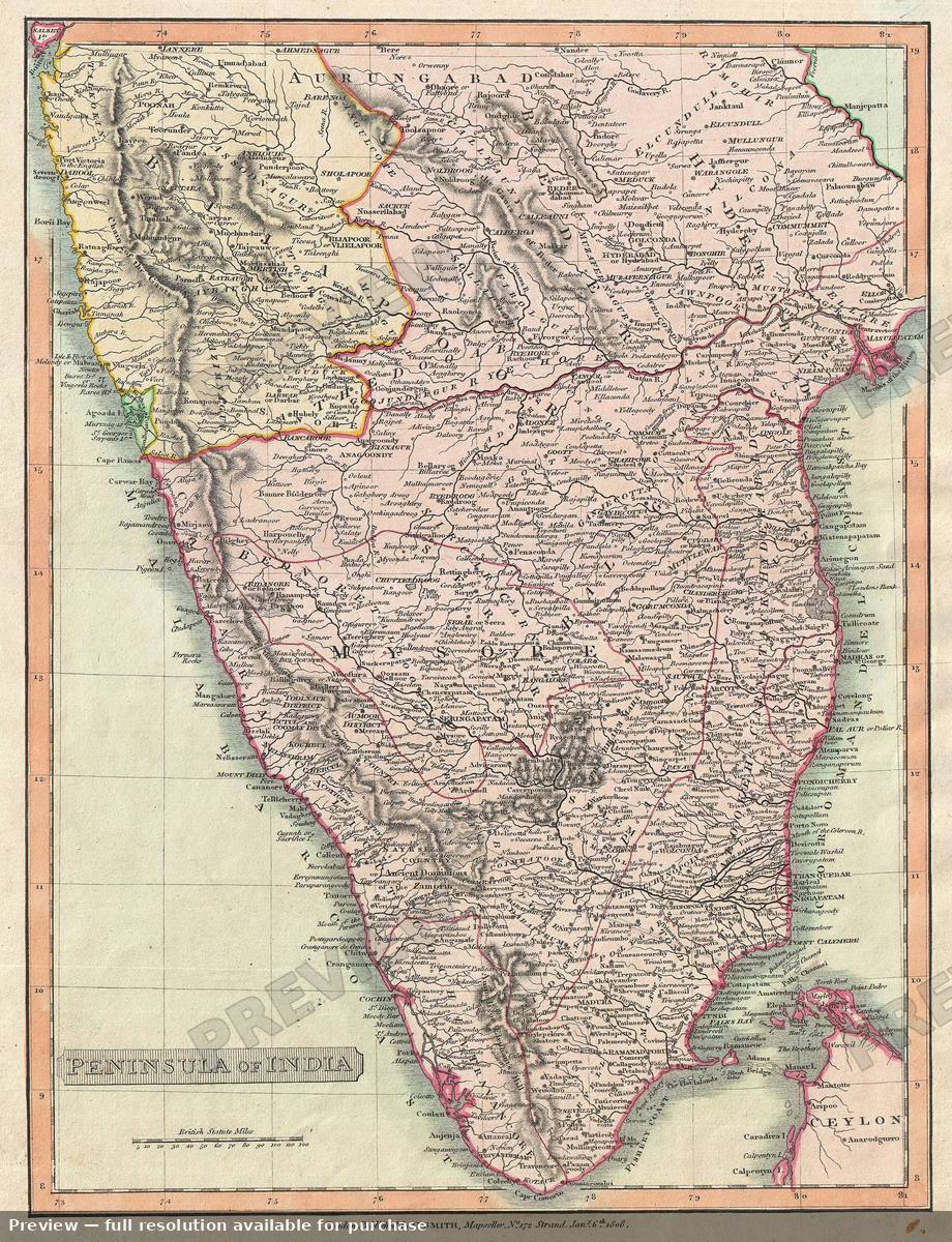 Antique map: India, 1808