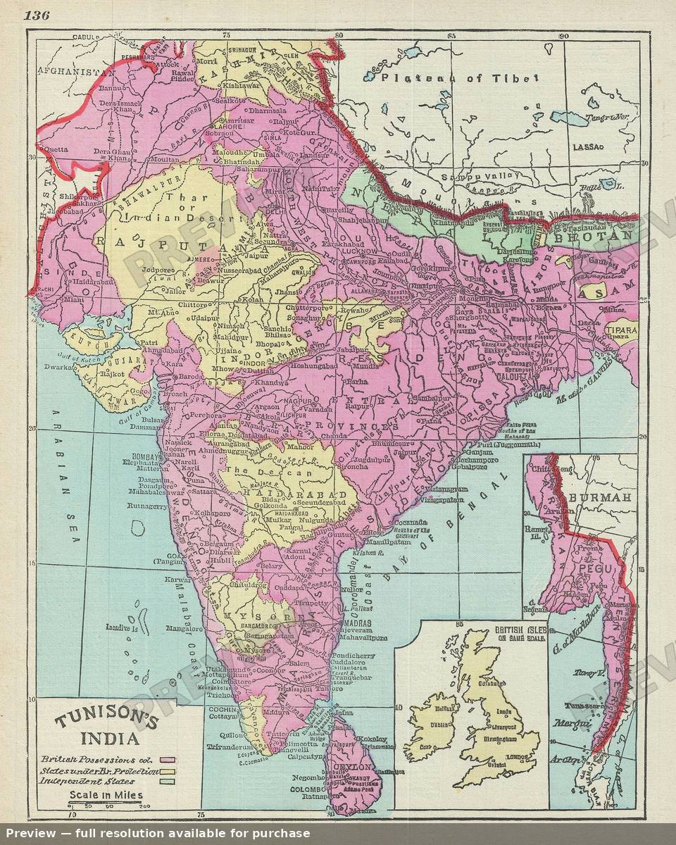 Antique map: India, 1887