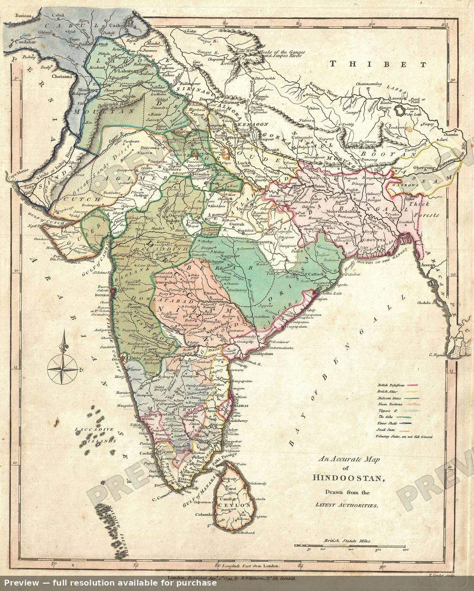 Antique map: India, 1794