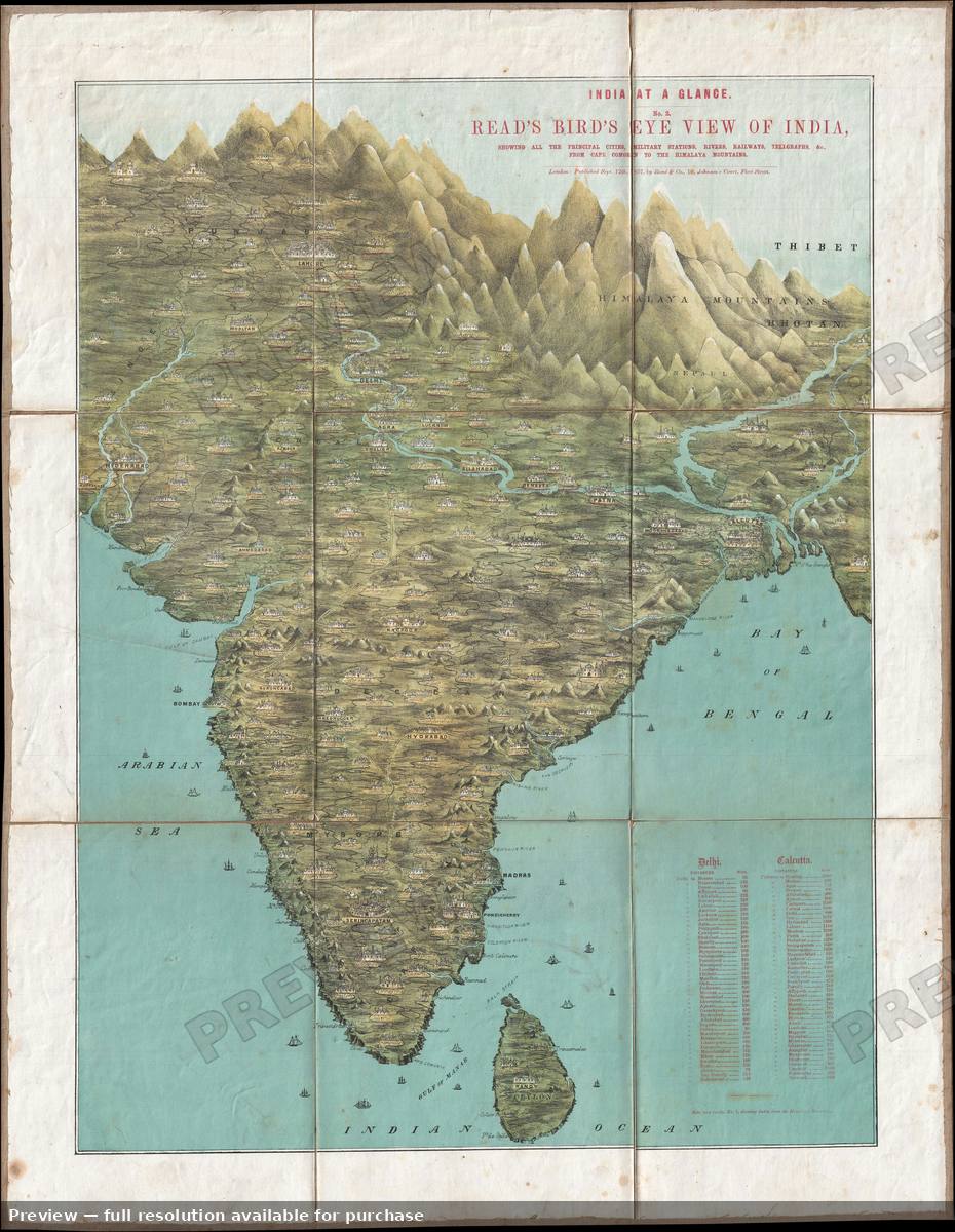 Antique map: India Birds Eye View, 1857