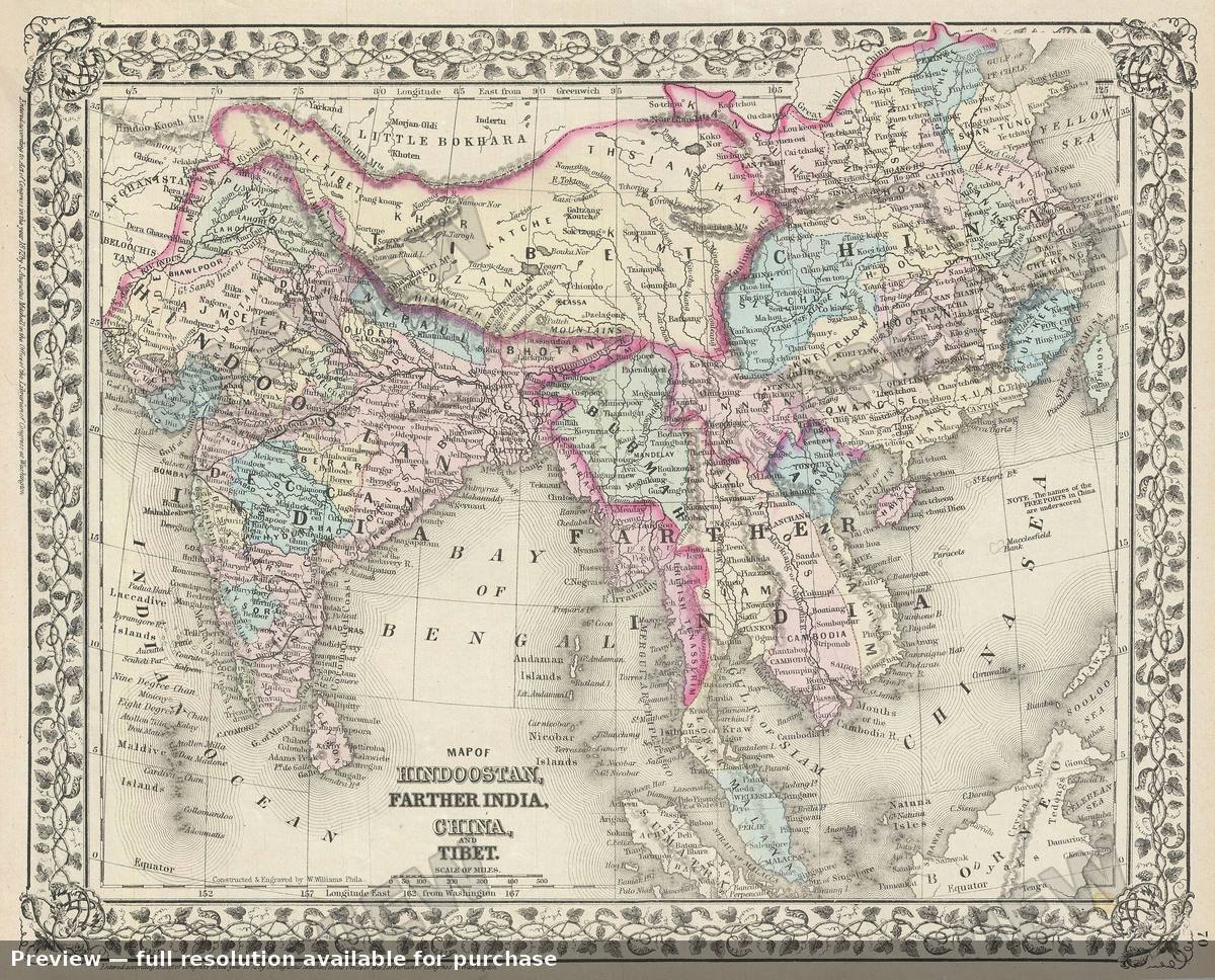Antique map: India China Tibet, 1872, 1872