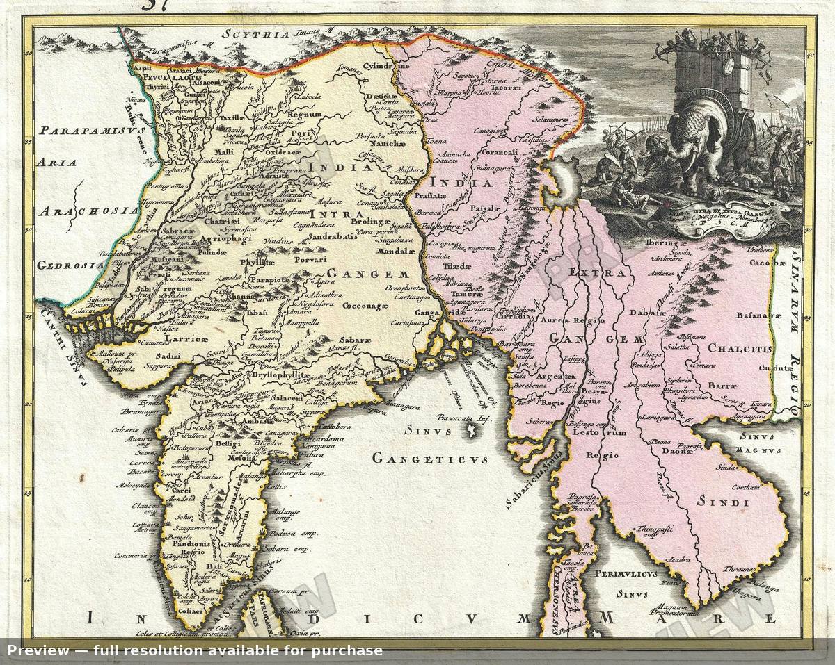 Antique map: India Intra Extra Gangem, 1720