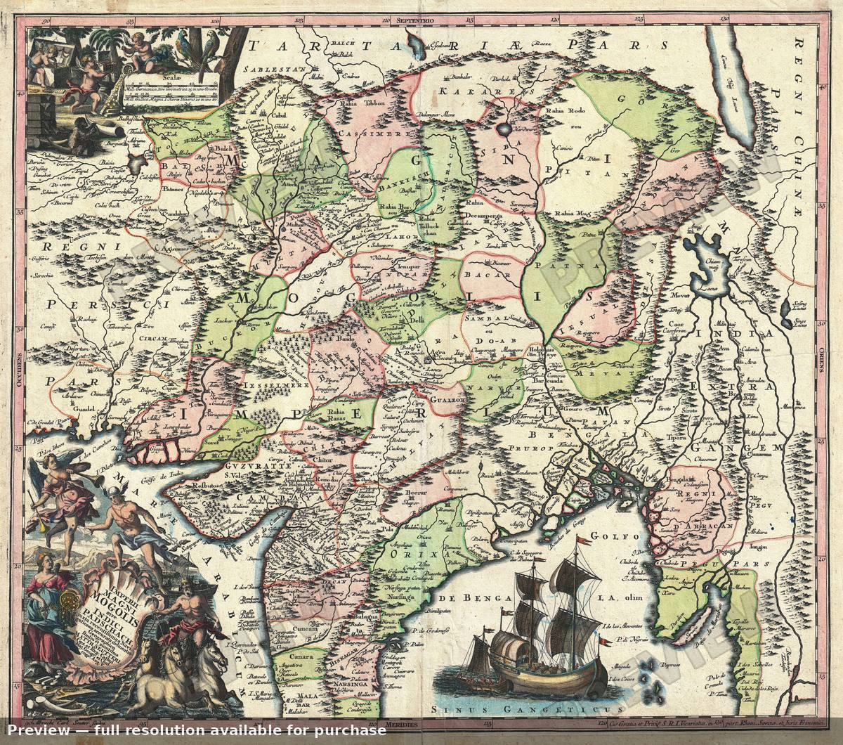 Antique map: India Mogolis, 1740