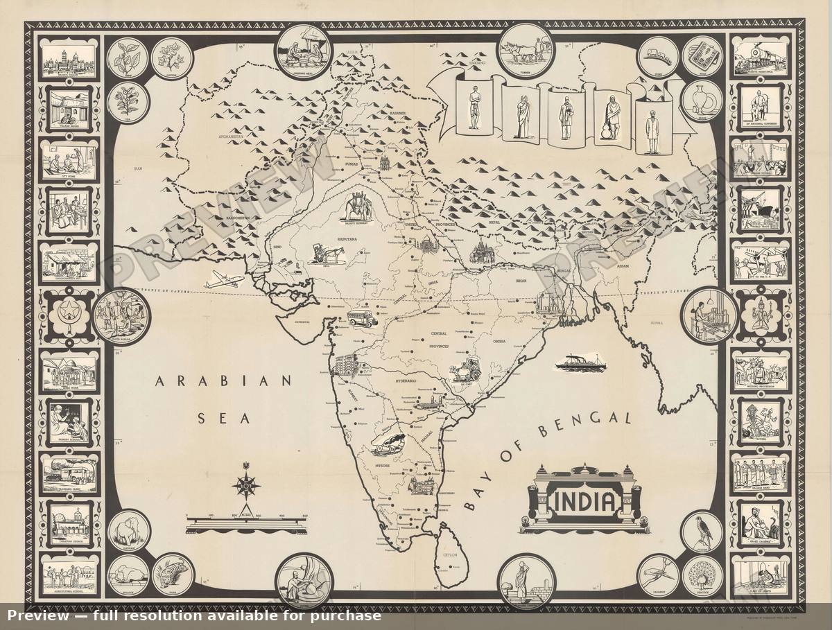 Antique map: India Paste Downs, 1946, 1946