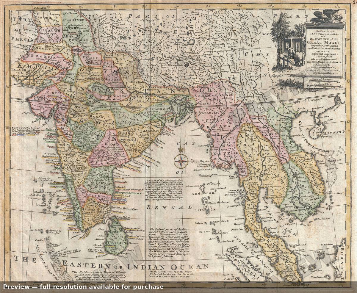 Antique map: India Southeast Asia, 1744, 1744