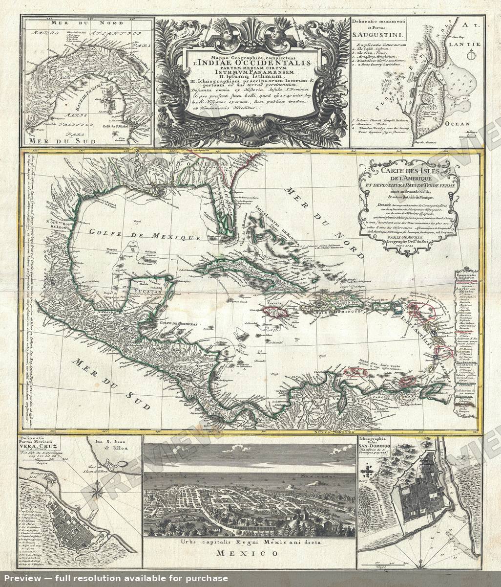 Antique map: Indiae Occidentalis, 1737
