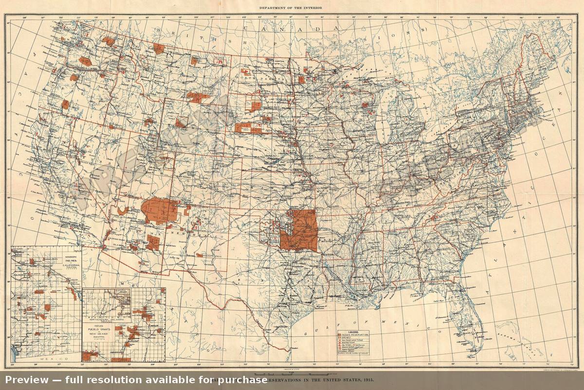 Antique map: Indian Reservations, 1915, 1915