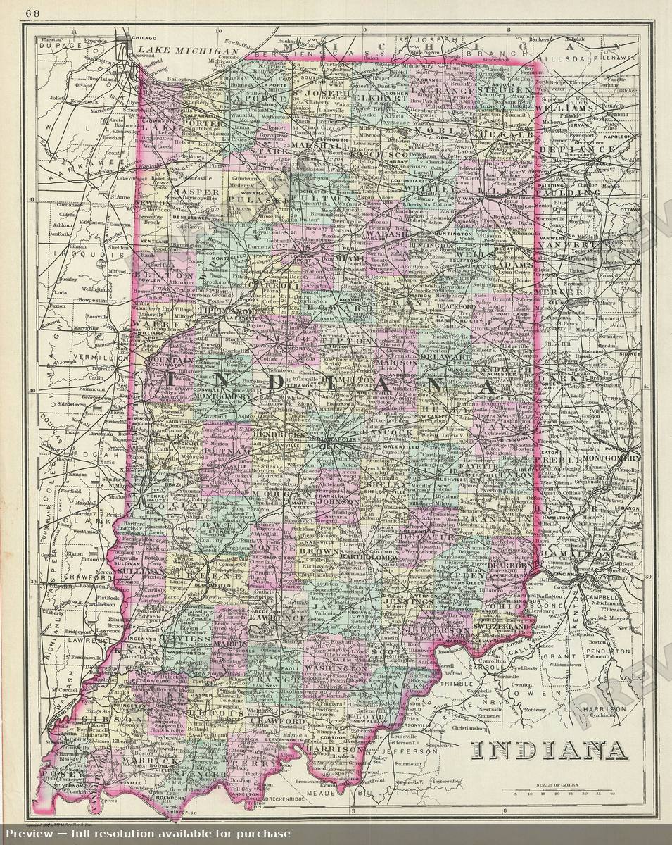 Antique map: Indiana, 1887, 1887